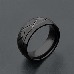 Retro Punk Gothic Jewelry Black Color 316L Stainless Steel Titanium Ring Ladies Rings for Men Women Wedding Gift SIZE 8 9 10 113092