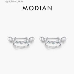 Stud MODIAN Real 925 Sterling Silver Double Deck Trendy Line Hoop Earrings Screw Detachable Clip Ears For Women Girls Fine Jewellery YQ231211