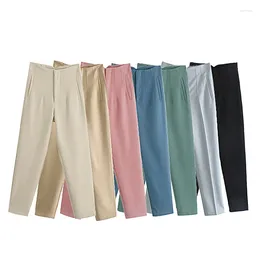 Women's Pants Women Fashion Straight High Waist Office Lady Dress With Seam Detail Chic Vintage Zipper Ankle Trousers Mujer Female