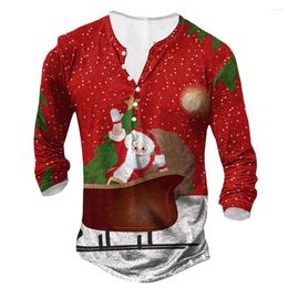 Men's T Shirts T-Shirts For Men Christmas Graphic Button 3D Print V-Neck Long Sleeve Tee Overszied Top Casual Clothing