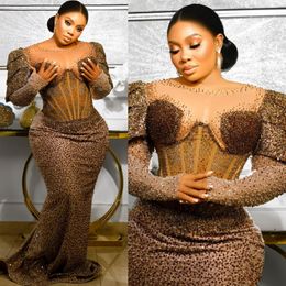 2023 Plus Size Evening Gold Mermaid Long Sleeves Promdress Illusion Dresses for Black Women Prom Birthday Party Gowns Second Reception Gown ST634