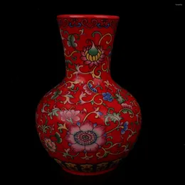 Bottles Jingdezhen Red Glaze Enamel Colored Flower Appreciation Bottle Antique Porcelain Decoration
