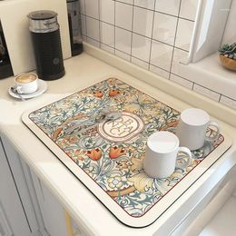 Table Mats Retro Printed Placemats Super Absorbent Coffee Tableware Draining Quick-Drying Kitchen Accessories