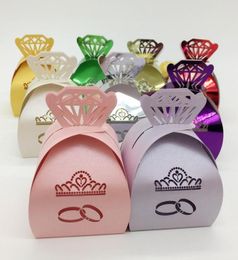 100pcs Laser Cut Hollow Diamonds Crown Ring Candy Box Chocolates Boxes For Wedding Party Baby Shower Favour Gift9864084