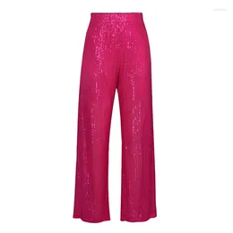 Women's Pants Xingqing Sequins For Women Fashion Shiny Glitter Solid Colour Elastic High Waist Wide Leg Loose Trousers Sparkle Clubwear