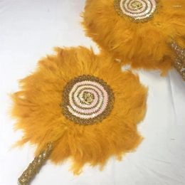 Decorative Figurines Big Size Design African White Feather Fan Ladies Wedding For Bride Single Side Nigerian Flower Handfan