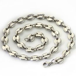 ship 18''-32'' choose the lenght stainless steel silver coffee beans necklace chain 9mm wide shiny for Wo195o