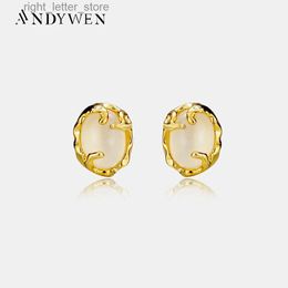 Stud ANDYWEN 925 Sterling Silver Gold Oval CZ Zircon Stud Earring Clips Women luxury Fine Jewelry Piercing Pendientes YQ231211