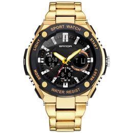 Men's Sports Watch Dual Display Fitness Movement Electronics Analogue Digital LED Steel Belt Electronic Male Relojes Wristwatch237m