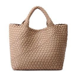 Evening Bags Handmade Woven Shoulder Bag for Women Vegan Leather Tote Bag Large Beach Travel Handbags and Purses Designer Basket B2675