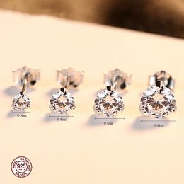 New Three Claw 3mm 4mm 5mm 6mm Zircon Stud Earrings Jewelry Fashion Women Brand S925 Silver Mini Earrings for Women Wedding Party Valentine's Day Mother's Day Gift SPC