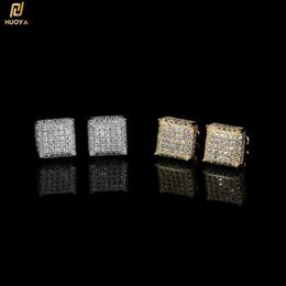 Stud Hip Hop Iced Out Jewellery Gold Plated Earrings Women Micro Pave 3A Zircon Square Screw Back Earring YQ231211