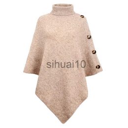 Women's Sweaters 2023 Autumn Winter Shawl Cloak Sweater Solid Colour Turtleneck Oversized Cape Coat Female Ponchos Pullover Knitted Bat Sleeve Top J231211