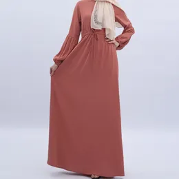 Casual Dresses Fashion Mislim Abayas Lantern Sleeve Elastic Cuff Women Dress Dubai Full Length Long Abaya Turkey Muslim Islam Robe