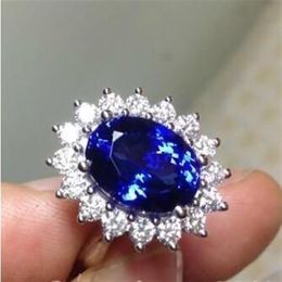 Lady's Blue Sapphire Gemstone 10KT White Gold Filled Charm Royal Wedding Princess Kate Diana Ring for Women Nice Gift290y