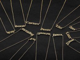 Zodiac Letter Constellations Pendants Necklace For Women Men Stainless Steel Virgo Libra Scorpio Sagittarius Birthday Gift Chains3162563