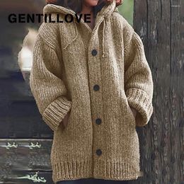 Women's Sweaters Women Cardigans Sweater Coat Warm Single-breasted Loose Wool Knitted Autumn Winter Long Cardigan Oversized Hooded