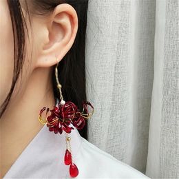 Charm 1 pair Handmade Ancient Style Hanfu Decor Jewelry Flower Pendant Earring Long Ear Hook Accessories Women Girl Jewellery Gift 231208