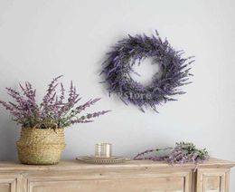 18 Inch Large Lavender Wreath Base Flower Farmhouse Garland Front Door Wall Hanging for Wedding Home Decor Q08127638784