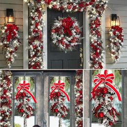 Decorative Flowers & Wreaths 20 30cm The Cordless Prelit Red And White Holiday Trim Front Door Wreath Christmas Wedding Party Deco211y