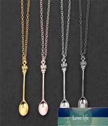 Charm Tiny Tea Spoon Shape Pendant Necklace With Crown For Women 4 Colours Creative Mini Long Link Jewellery Spoon Necklace Factory p9236185