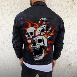 Men's Jackets Denim Coat 2023 Autumn Punk Style Simple Fashion Printed Casual Large Size