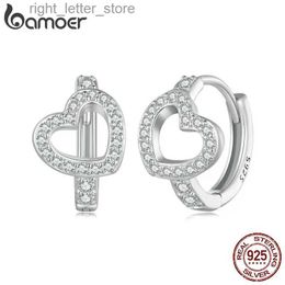 Stud Bamoer 925 Sterling Silver Dazzling Heart Ear Buckles Original Design Hoop Earrings for Women Girls Birthday Fine Jewelry YQ231211