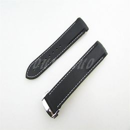 22mm NEW Black With White stitched Diver Rubber band strap with deployment clasp For Omega Watch178Y