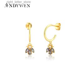 Stud ANDYWEN 925 Sterling Silver Bees Drop Earring Special Gems Zircon Clips Piercing Ohrringe Luxury Fashion Jewellery Rock Punk YQ231211