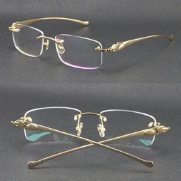 Selling Rimless Metal leopard Series Panther Optical 18K Gold Sunglasses Square Eyewear Round shape face Glasses Male and female W267K