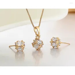 Necklace Earrings Set Cute Cz Stones Disco Ball Small Jewellery For Women Gold Colour Charm Pendant Stud Ring Jewellery Sale 45cm