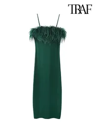 Casual Dresses Women Fashion With Feathers Fitted Midi Dress Sexy Backless Thin Straps Female Vestidos Mujer