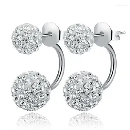 Stud Earrings 925 Silver Needle Fashion U Bend Shiny Crystal Shambhala Ball Ladies Jewellery Women Anti Allergy
