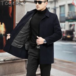 Men's Wool Blends Tcyeek 100% Cashmere Double Sided Woolen Coats for Men Winter Clothing Thickened Warm Down Liner Mid-long Male Coat S-8XL 231211