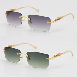 Rimless Leopard Series Optical Metal limited edition Sunglasses Fashion High Quality Eyewear Unisex Stainless steel Golden Glasses3241