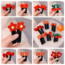 Hair Accessories Bow Year Red Rope Flower Bands Telephone Cord Ring Elastic Line Outdoor