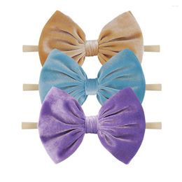 Hair Accessories Chic 4.5" Korean Velvet Tied Bow Baby Nylon Headband DIY Bands Headwear 2024 High-quality