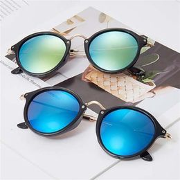 Fashion Classic Round Sunglasses Gold Metal Frame Eyewear Designer Mirror Sun Glasses Men Women Flash Shades l8s with case297V