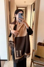 Autumn and Winter New Letter Plaid Tassel Scarf Women's High-Grade Cashmere-like Warm Shawl Scarfs Foreign Trade
