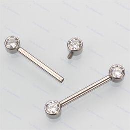 Other Fashion Accessories ASTM 36 Nipple Tongue Ring 14G Internal Thread Barbells Cubic Zirconia Nipplerings Body Piercing Jewelry 231208