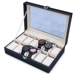 2019 High Quality Pu Leather 12 Slots Wrist Watch Display Box Storage Holder Organiser Watch Case Jewellery Dispay Watch Box T190618212R