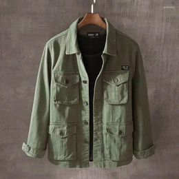 Men's Jackets American Workwear Military Green Tooling Loose Casual High Street Denim Overcoat Men Tops Male Clothes