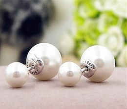 925 Sterling Silver Luminous Drops Stud Earrings with White Crystal Pearl Fits European Style Charms Jewelry6650754