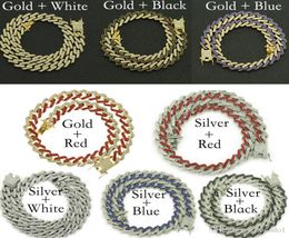 Colorful Iced out chains Cuban Link Designer Gold Necklace Mens Hip hop bling chains jewelry men Cuban link Stainless steel5534510