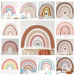 Wall Stickers Painted Rainbow Sticker For Girls Room Baby Princess Bedroom Mural Peel Stick Child Nursery Decorative Kids Gifts 231212