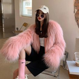 Women's Fur Women Autumn Winter Imitation Fluffy Coat High Waist V-Neck Furry Bomber Jacket Zipper Cardigan Flocking Streetwear