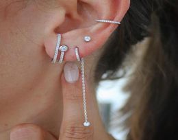 Geometric bar stud earring Two cz paved Long bar simple Minimal trendy women earring Jewellery rose gold1210748