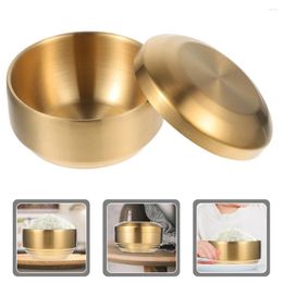 Dinnerware Sets Kid Plates Stainless Steel Double Bowl With Lid Home Supplies Small Daily Use Soup Household Kitchen Cubilose Child