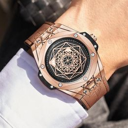 Wristwatches Men Quartz Watch Fashion Unique Sport Waterproof Leather Watches For Relogio Masculino244m