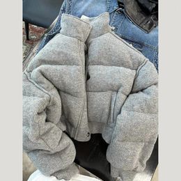 Women's Trench Coats Y2K Grey Women Short Parkas Winter Long Neck Loose Thick Warm Stand Collar Outwear Fashion Streetwear Fluffy All Match